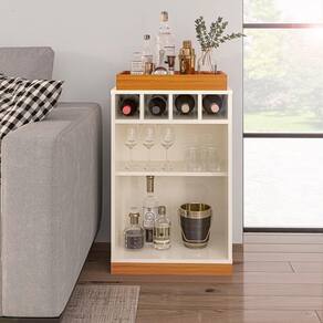 Aparador Bar Bandeja De Mdf Adega 4 Garrafas Off white/Cedro