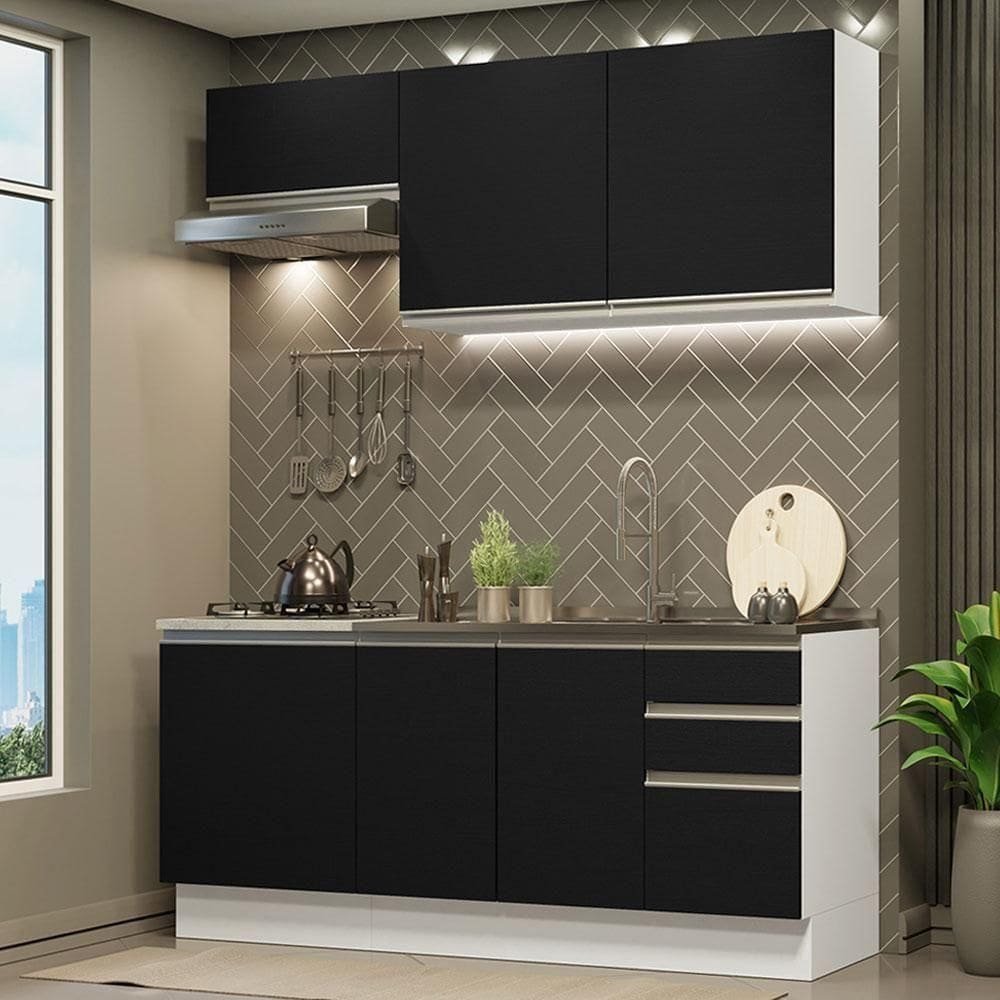 Cozinha Completa 180007 Com Armário E Balcão Branco/Preto