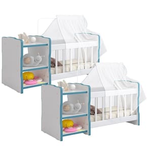 Kit 2 Berços Para Boneca Brinquedo Infantil Branco Azul
