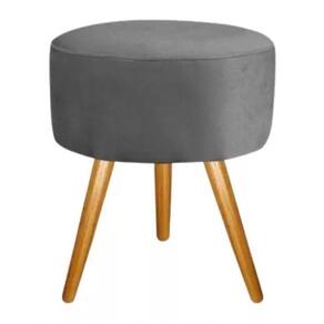 Puff Banqueta Retro Redondo Suede Luxo Decora-cinza