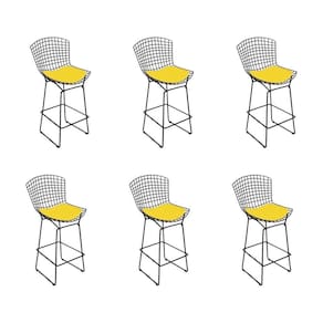 Kit 6 Banquetas Bistrô Bertoia Preta D80 Com Assento Amarelo Cor Preto