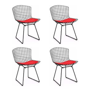 Kit 4 Cadeiras Bertoia Preta Com Assento Vermelho Cor Preto