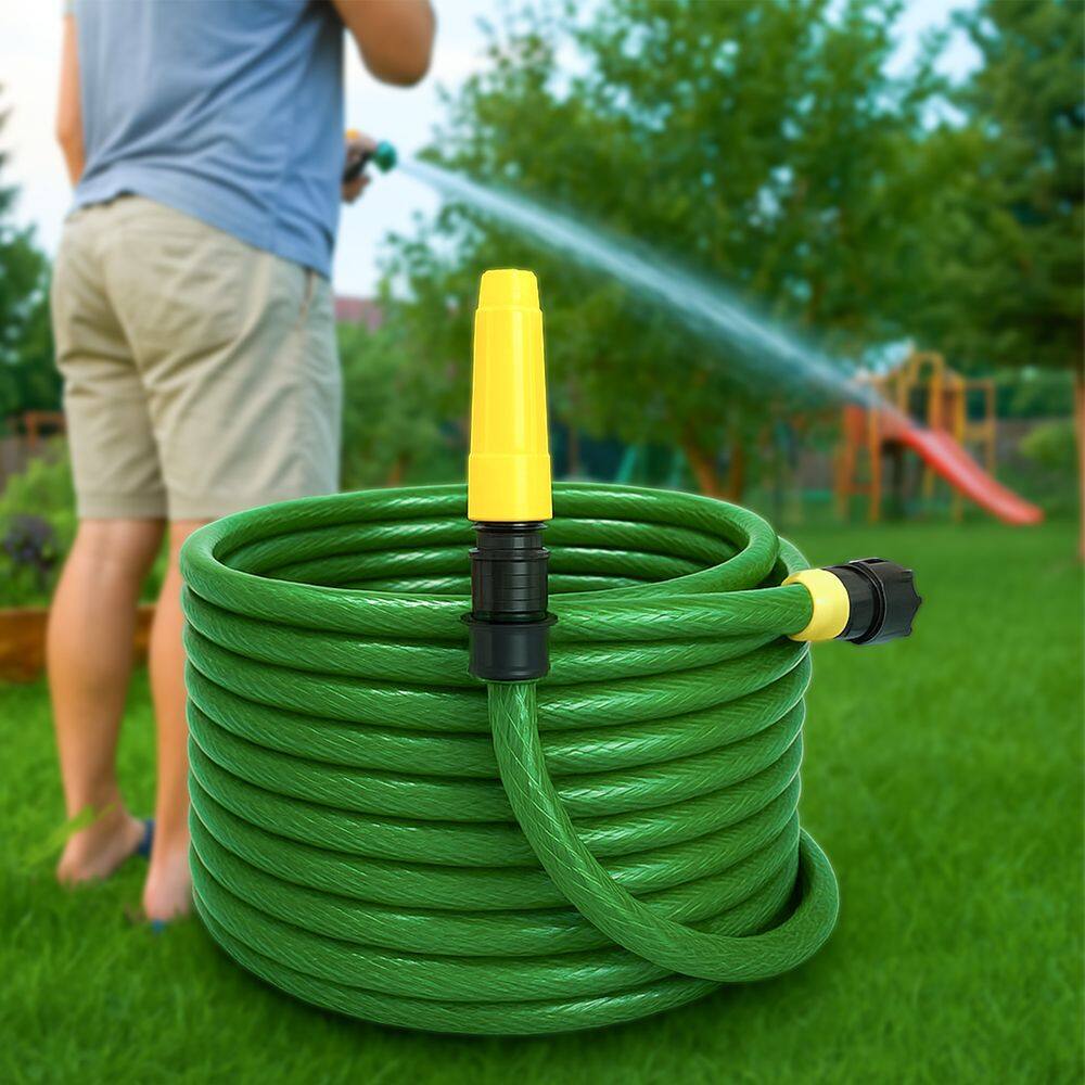 Mangueira de Jardim Trançada Reforçada e Montada Pronta Para Uso Verde Com Engate E Esguicho Jardim