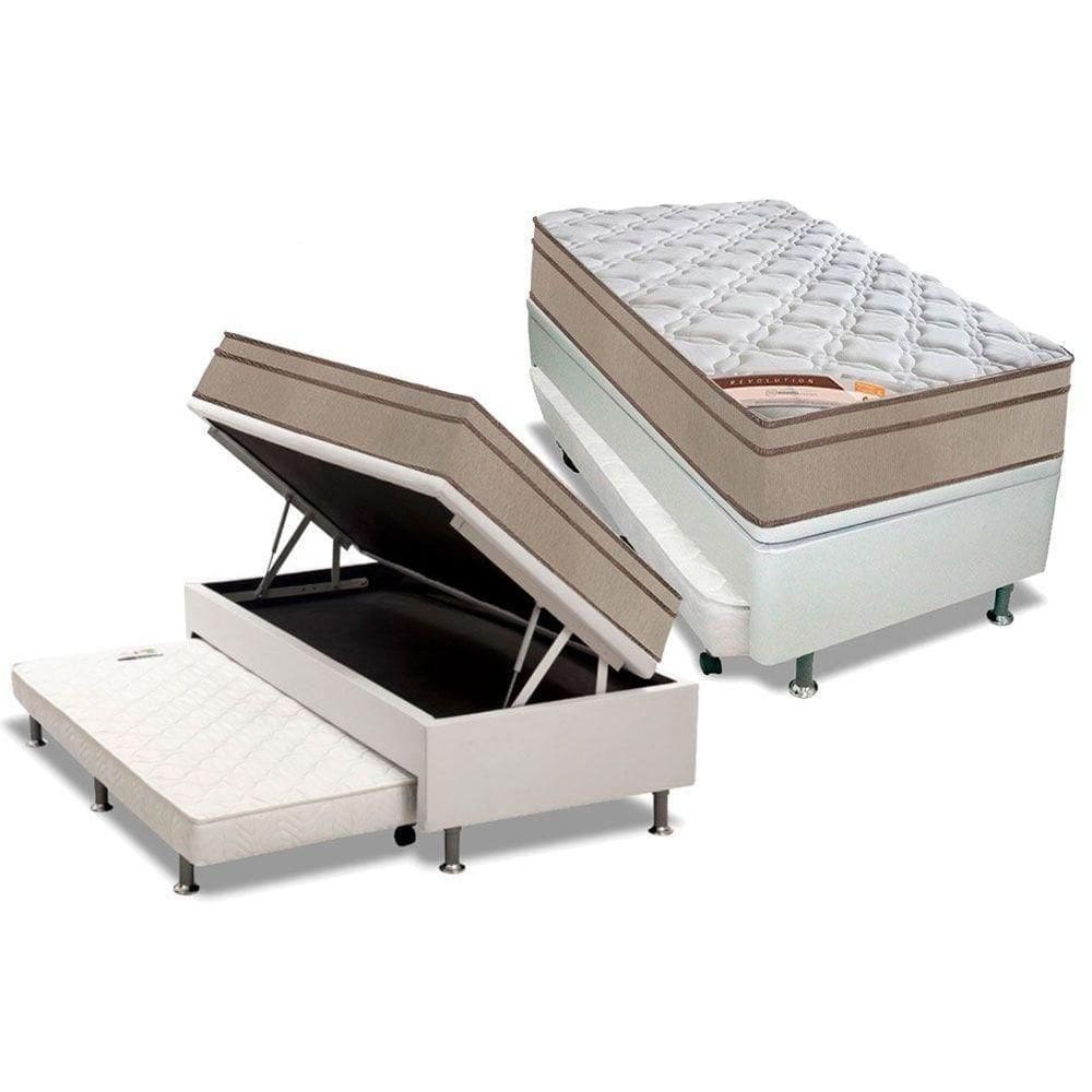 Cama Box Baú C/Auxiliar Solteiro: Colchão Molas Castor Bonnel Revolution + Base Black(88X188)