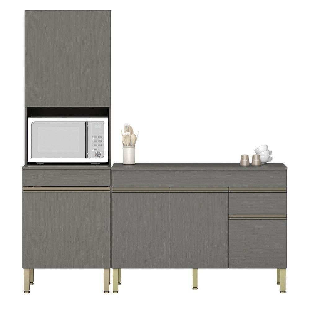 Paneleiro E Balcão Gabinete Com Tampo 120cm Lina K02 Gris - Mpozenato