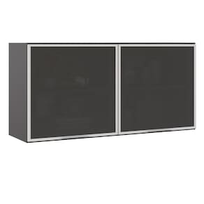 Armário Aéreo Com 2 Portas E Vidro 1,20m Etna Cor Grafite Poliman Móveis