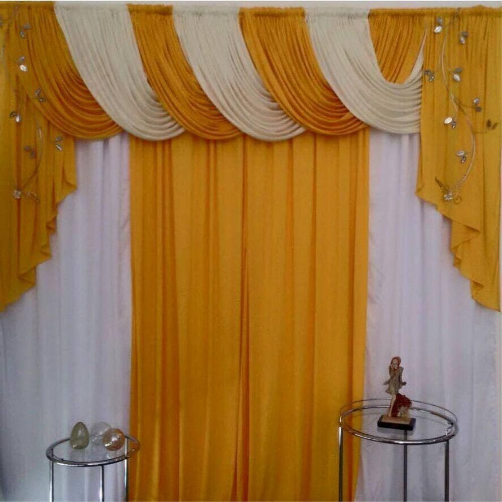 Cortina Flórida Para Varão Em Malha 3,00m X 2,60m Sala Quarto - Amarela