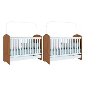 Berço / Mini Cama Infantil Bala De Menta 3 Em 1 (2 Un) Rústico/branco - Henn