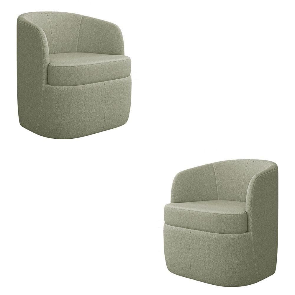 Kit 2 Poltronas Decorativas Bel Sala De Estar Base Giratória Bouclê Verde água G33 - Gran Belo
