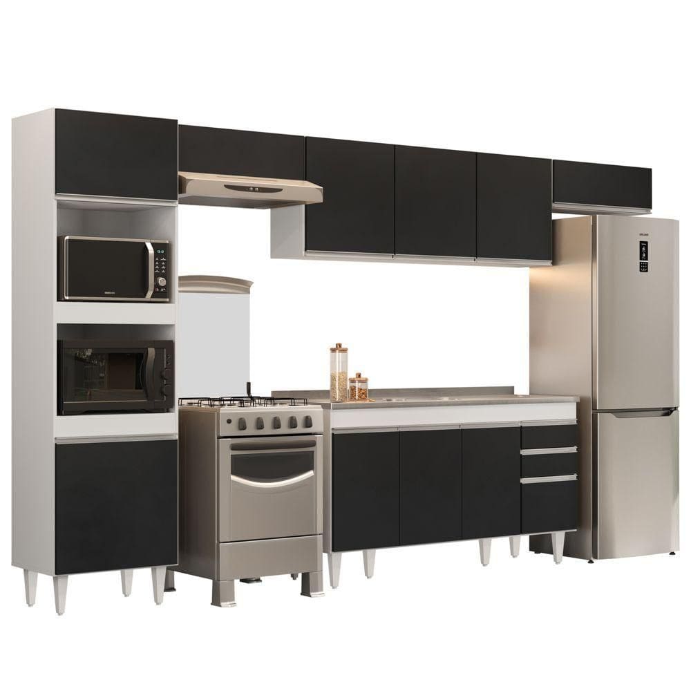 Armário De Cozinha Modulada 5 Peças Cp15 Com Pia Inox Branco/preto - Lumil