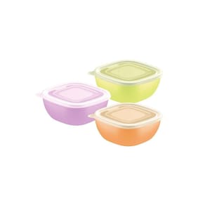 Conjunto De Potes Mixcolor Polipropileno Colorido Com Tampa Transparente 600 Ml 03 Peças