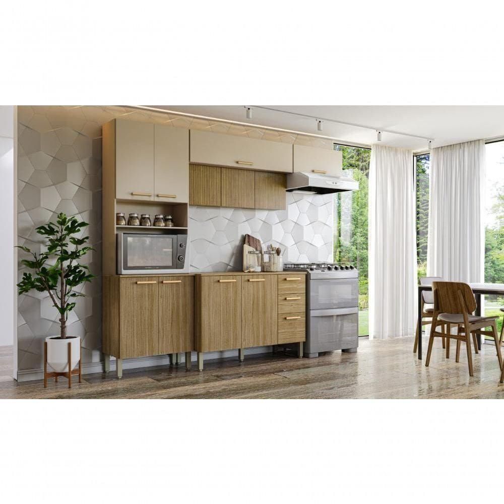 Armario De Cozinha Completo 9 Portas 2 Gavetas Urbane Freijo Vanilla Cp-ripado Freijo