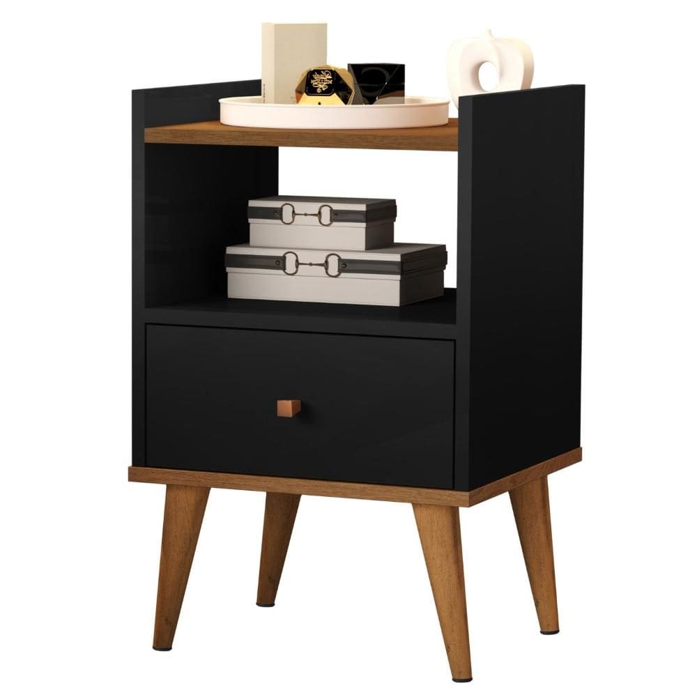 Mesa de Cabeceira Classic Retrô Pés de Madeira e 1 Gaveta