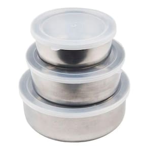 Kit Conjunto 3 Potes Inox Com Tampa Plástica