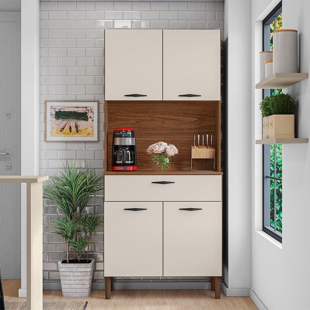 Armario Para Cozinha 4 Portas Cris Kit`s Paraná - Nogueira/off White Nogueira/off White