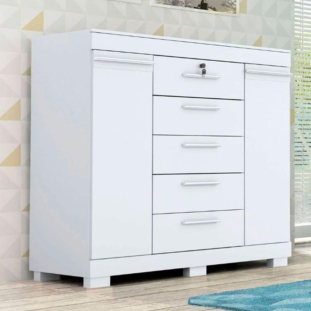 Cômoda Diana Prime Com 5 Gavetas Com Chave Acp Móveis Branco