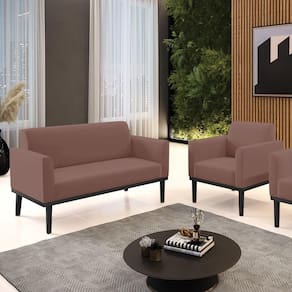Conjunto Poltrona E Namoradeira Decorativa Pés Fixo Em Madeira Preto Veludo Rose