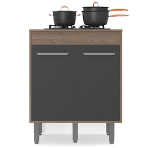 Balcão Para Cooktop Com 3 Portas E Tampo Barcelona Cor Carvalho Oak Grafite Poliman Móveis