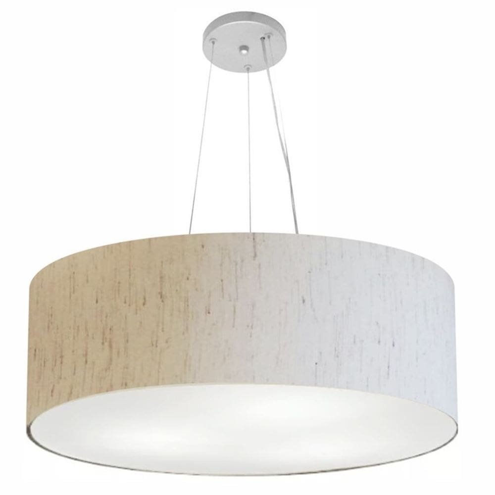 Lustre Pendente Cilíndrico Md-4010 Cúpula em Tecido 60x21cm Linho Bege - Bivolt