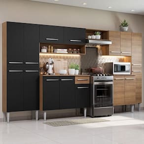 Cozinha Completa Emilly Armário e Balcão Preto/RusticMadesa