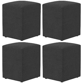 Kit 04 Puffs Quadrado L02 Decorativo Bouclê Preto - Lyam Decor