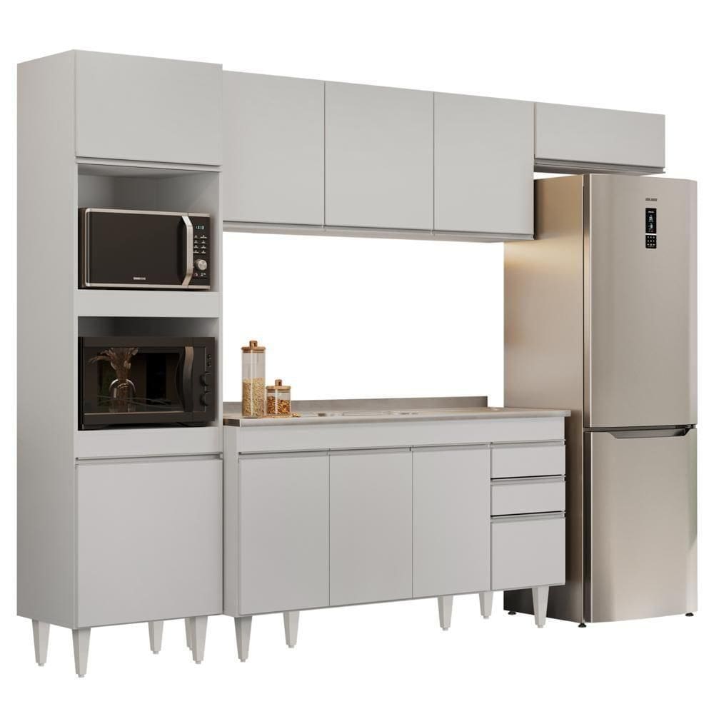 Armário De Cozinha Modulada 4 Peças Cp12 Balcão Com Pia Inox Branco - Lumil