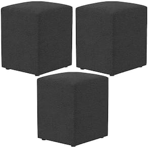 Kit 03 Puffs Quadrado Decorativo L02 Bouclê Preto