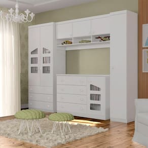 Jogo De Quarto Infantil Com 4 Peças Com 7 Portas E 7 Gavetas Eloisa Cor Branco Phoenix Baby