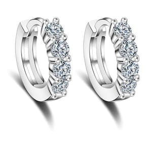 Brinco Argola Pedra Zirconia Prata Pequeno 8 Mm