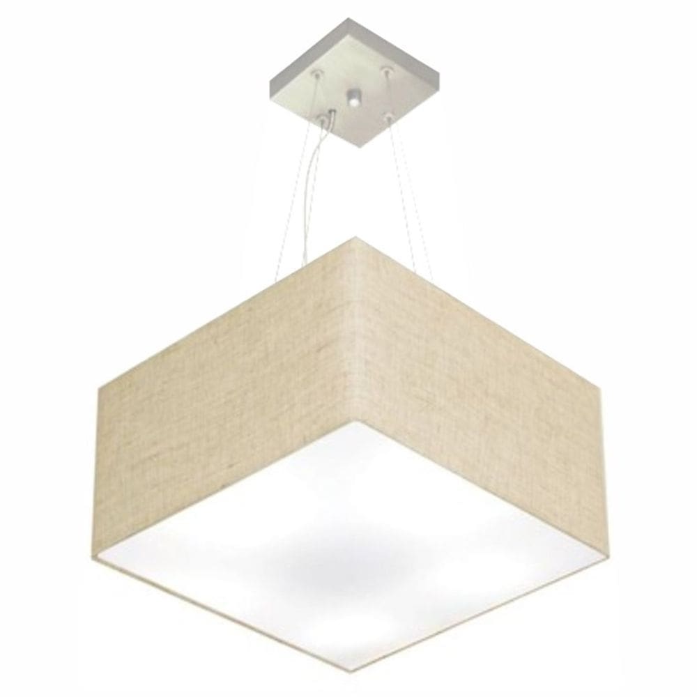 Lustre Pendente Quadrado Md-4197 Cúpula em Tecido 25/45x45cm Rustico Bege - Bivolt