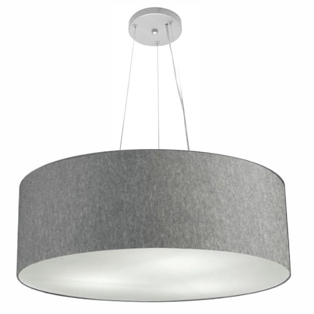 Lustre Pendente Cilíndrico Md-4010 Cúpula em Tecido 60x21cm Rustico Cinza - Bivolt