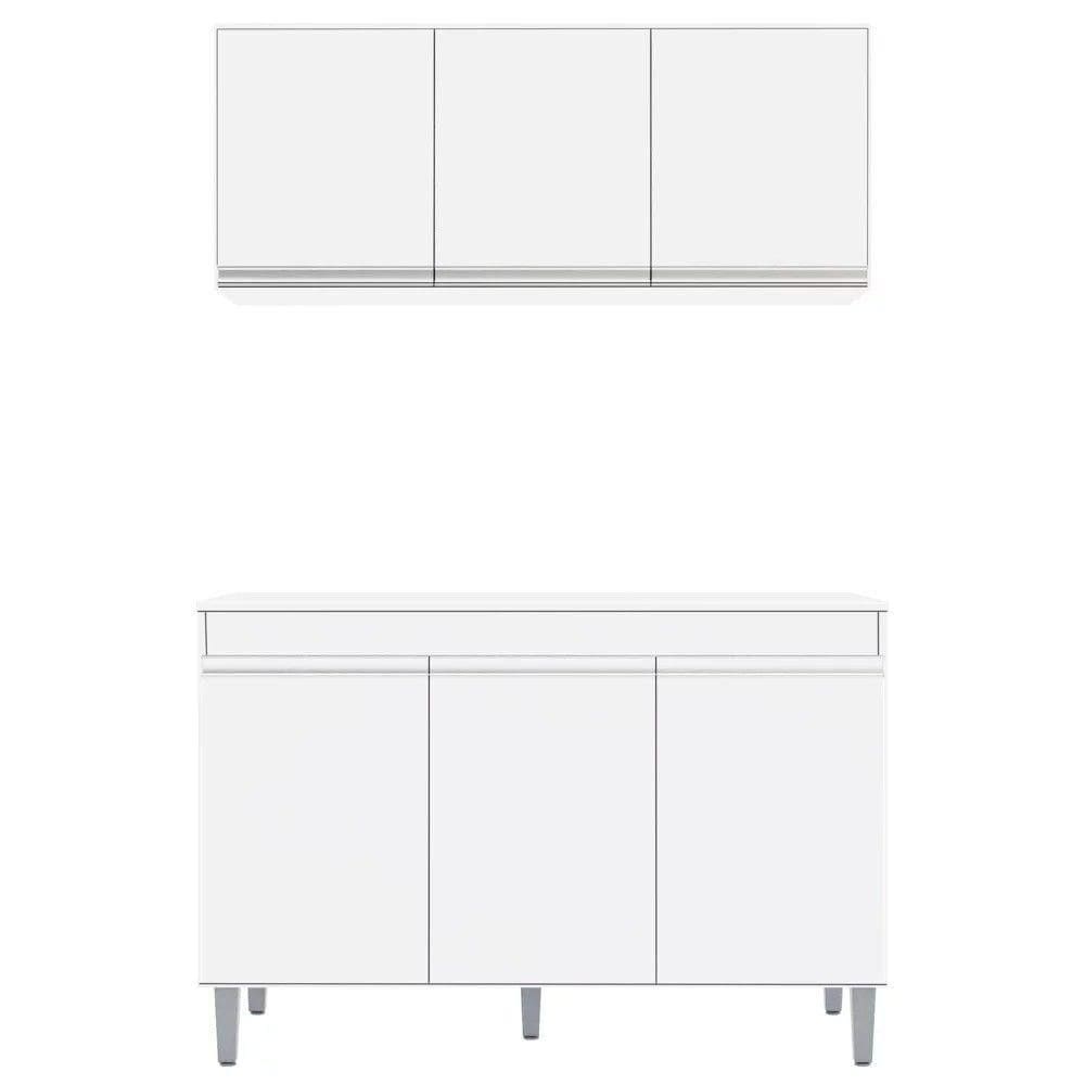 Armário Aéreo Andréia E Balcão Gabinete Sem Tampo Manu 120cm Branco - Ajl Móveis