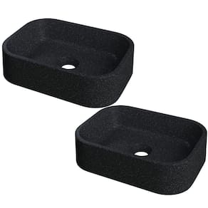 Kit 02 Cubas De Apoio Retangular Para Banheiro Lavabo C01 Br37w Preto Granit Matte - Lyam