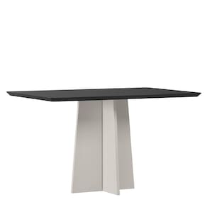 Mesa Jantar Retangular 135 x 90 Com Vidro 3mm Julia Sem Cadeiras - Off White - Preto - ÉdeCasaMóveis