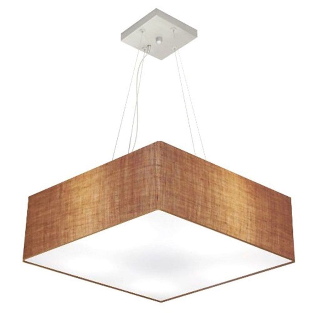 Lustre Pendente Quadrado Md-4198 Cúpula em Tecido 15/60x60cm Palha - Bivolt