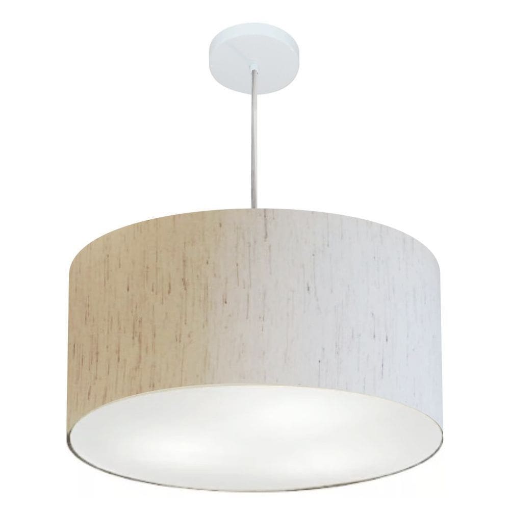 Lustre Pendente Cilíndrico Md-4213 Cúpula em Tecido 50x30cm Linho Bege - Bivolt