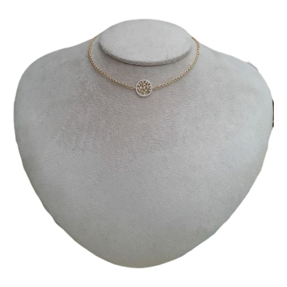 Colar Chocker Dourado Árvore Da Vida Pedra Zirconia Folheado