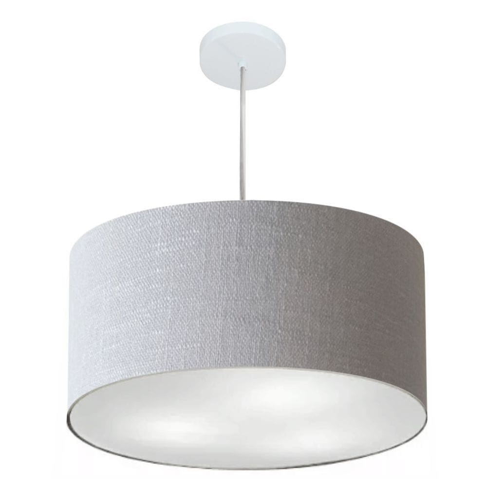 Lustre Pendente Cilíndrico Md-4213 Cúpula em Tecido 50x30cm Rustico Cinza - Bivolt