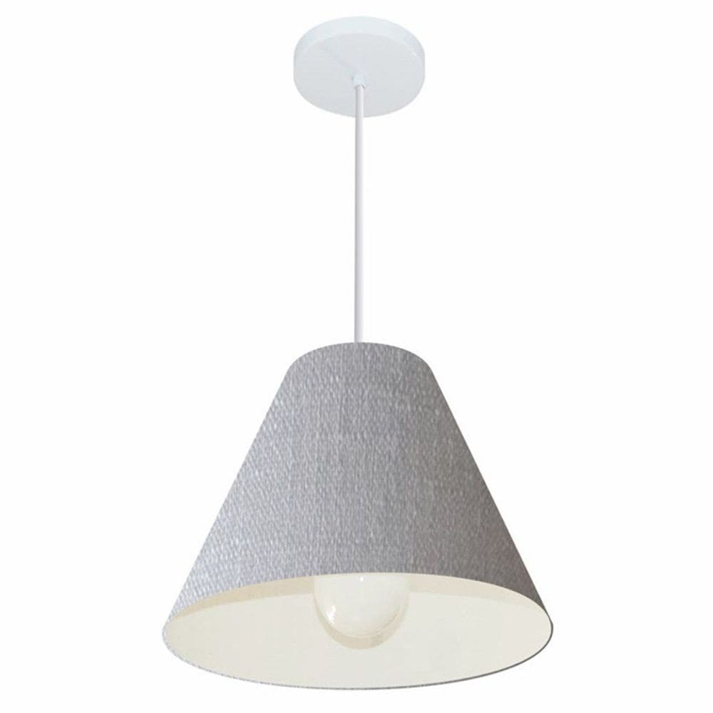 Lustre Pendente Cone Md-4028 Cúpula em Tecido 25/30x12cm Rustico Cinza - Bivolt