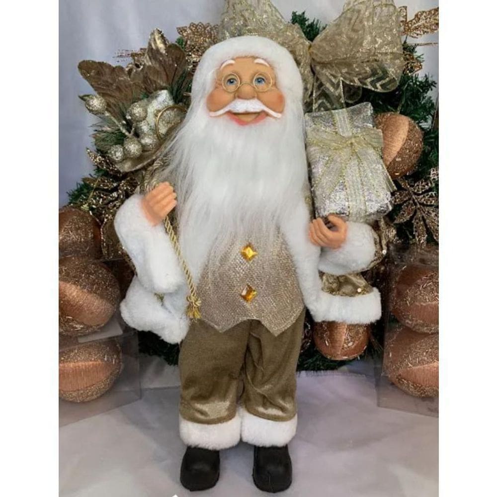 Papai Noel Sentado Repetidor Dourado 30Cm - Magizi
