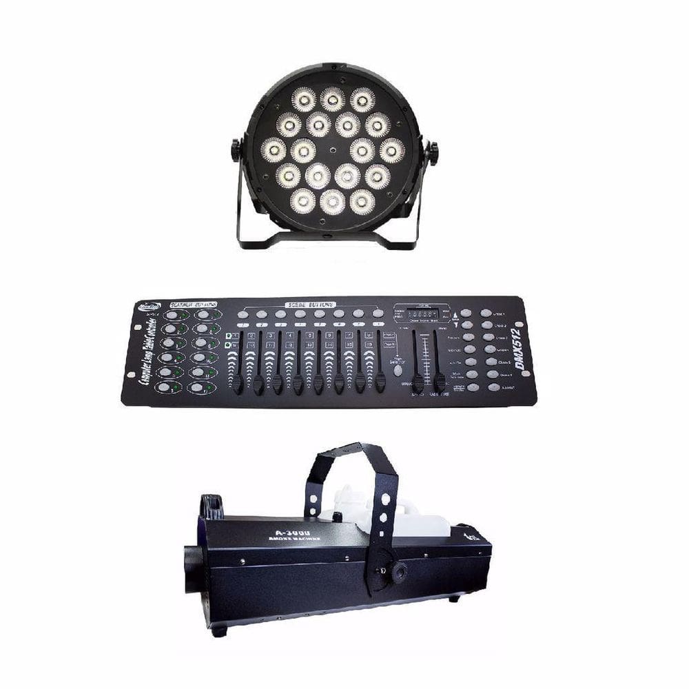 Kit 2 Par Led Slim 18X12W Dmx 512 Maquina De Fumaça 3000W