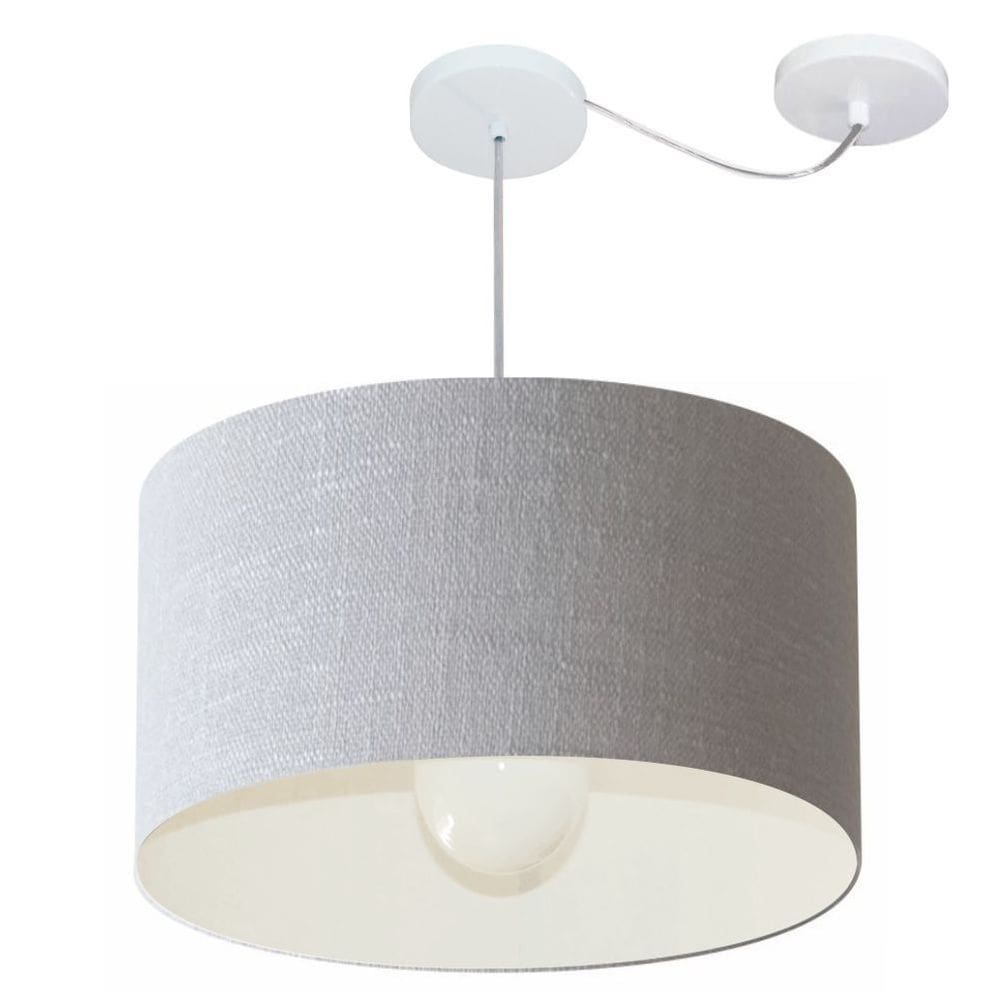 Lustre Pendente Cilíndrico Com Desvio Md-4234 Cúpula em Tecido 60x30cm Rustico Cinza - Bivolt