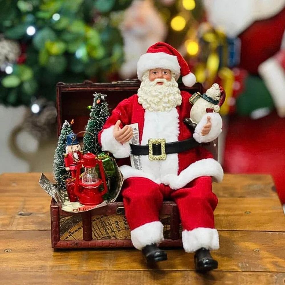 Papai Noel Sentado No Bau 28 Cm - Magizi
