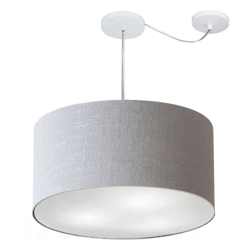 Lustre Pendente Cilíndrico Com Desvio Md-4253 Cúpula em Tecido 55x30cm Rustico Cinza - Bivolt