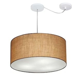 Lustre Pendente Cilíndrico Com Desvio Md-4263 Cúpula em Tecido 55x25cm Palha - Bivolt
