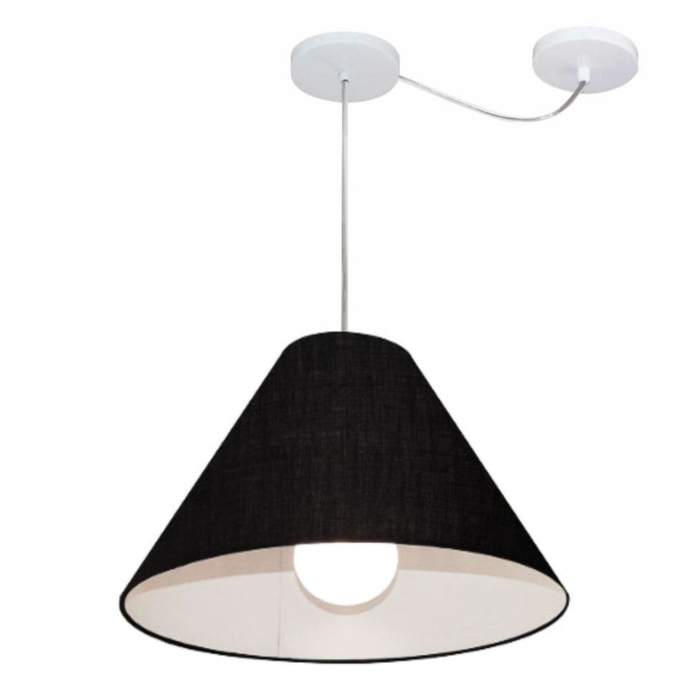 Lustre Pendente Cone Com Desvio Md-4272 Cúpula Tec 25/15x40cm Preto - Bivolt