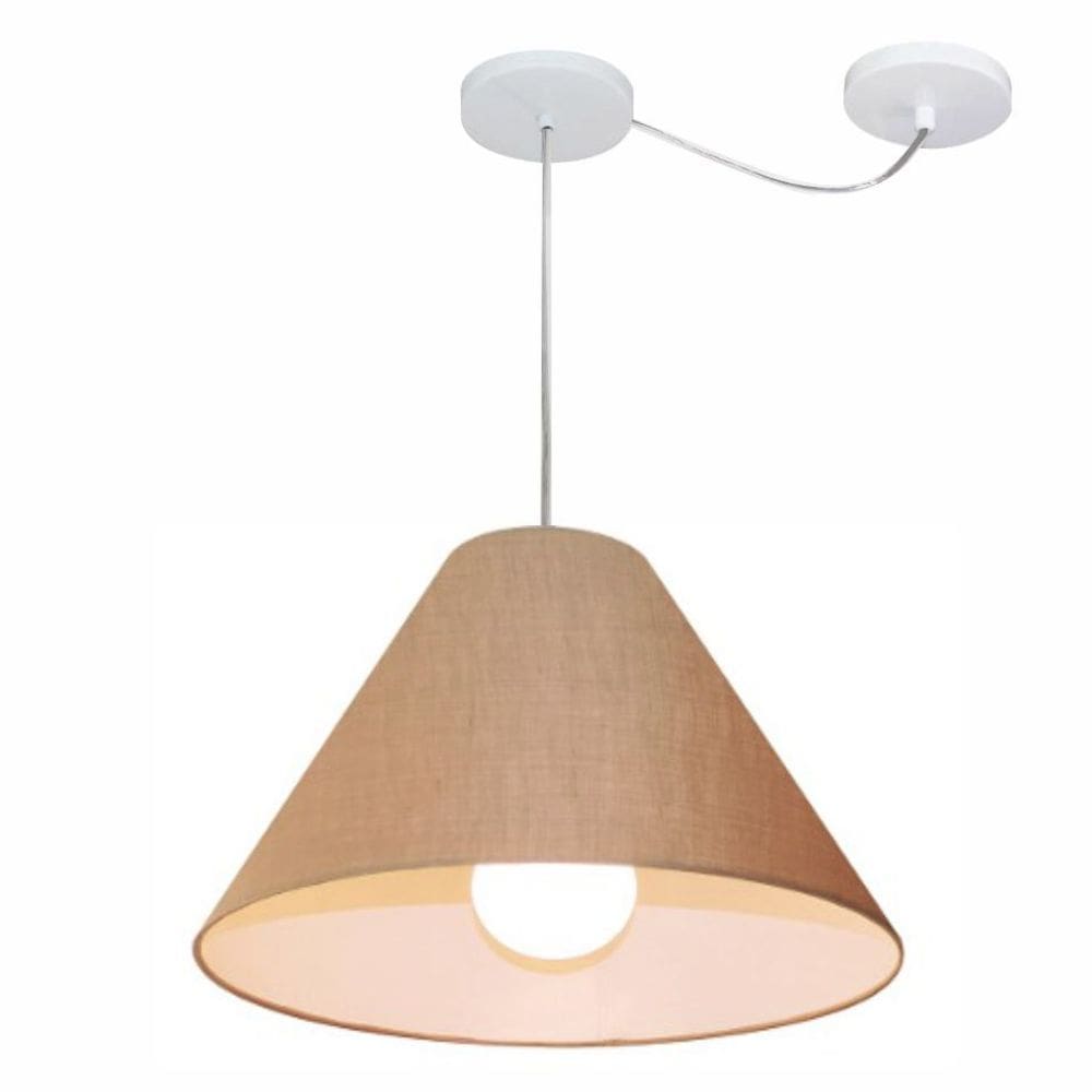 Lustre Pendente Cone Com Desvio Md-4272 Cúpula Tec 25/15x40cm Palha - Bivolt