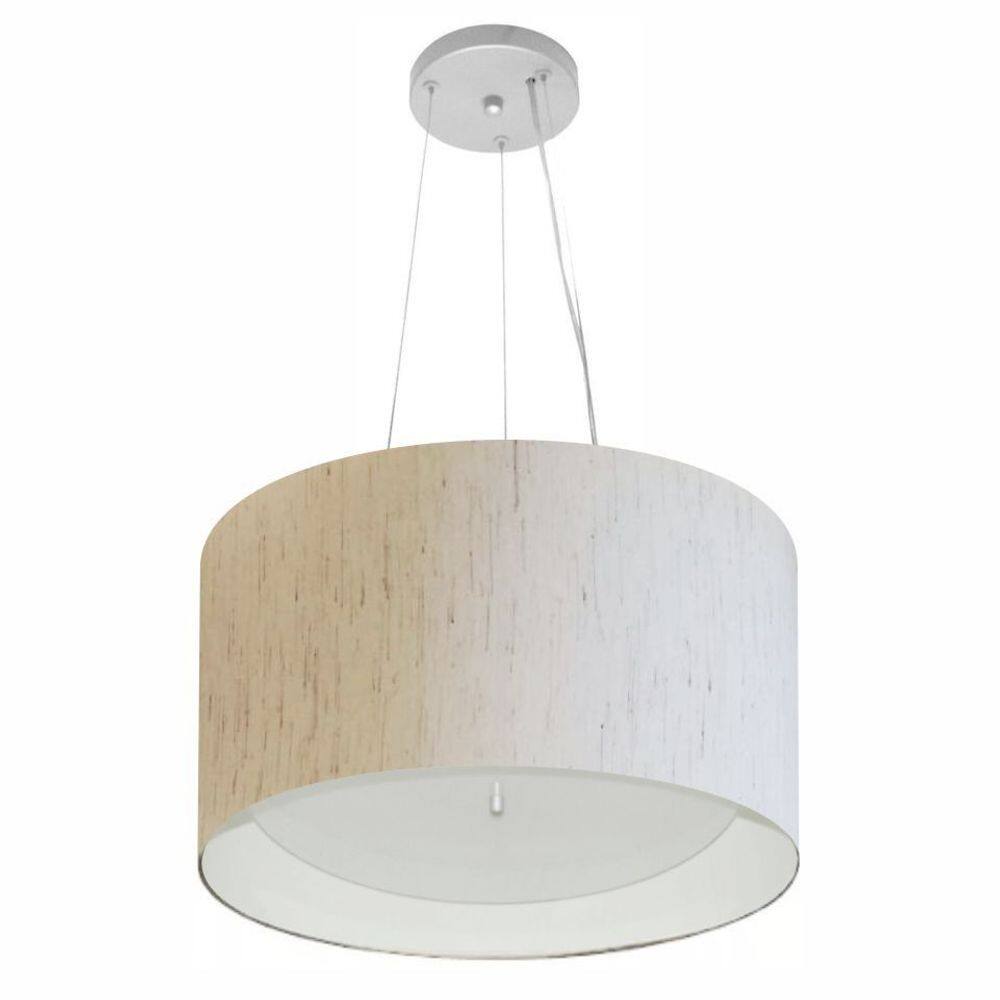 Lustre Pendente Cilíndrico Md-4319 Cúpula Forrada em Tecido 40x25cm Linho Bege / Branco - Bivolt