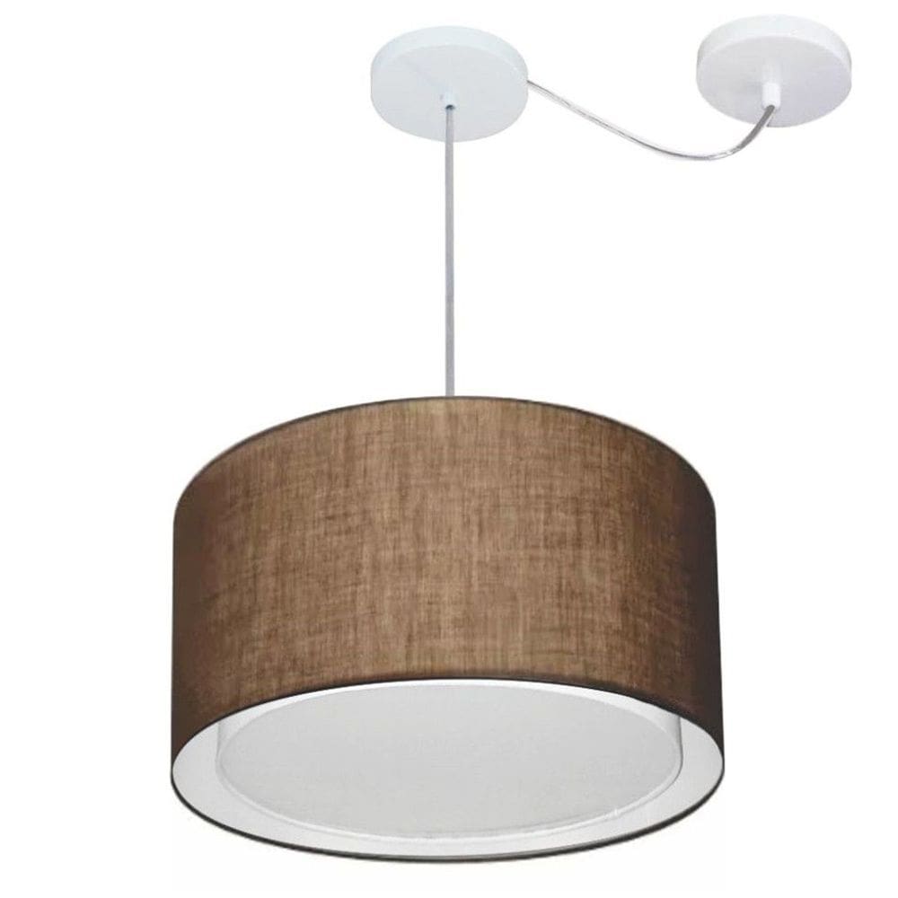 Lustre Pendente Cilíndrico Com Desvio Md-4305 Cúpula em Tecido 40x25cm Café - Bivolt