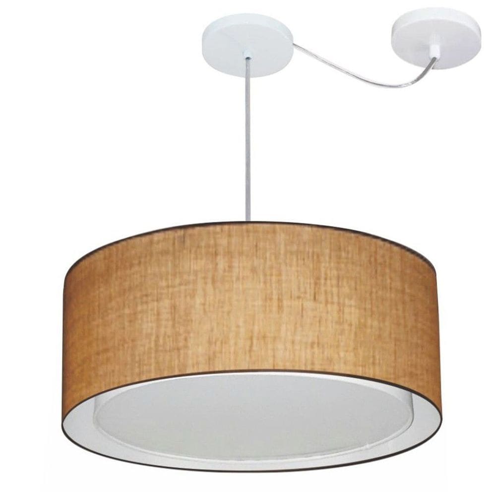 Lustre Pendente Cilíndrico Com Desvio Md-4314 Cúpula em Tecido 50x25cm Palha - Bivolt